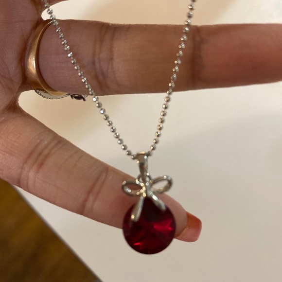 Silver Necklace with Ruby Stone - Picture 3 of 3